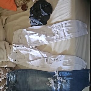 White womens distressed jeans